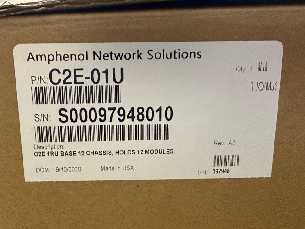Amphenol Telect C2E-01U Fiber Distribution Chassis 1RU Base 12 modules patch