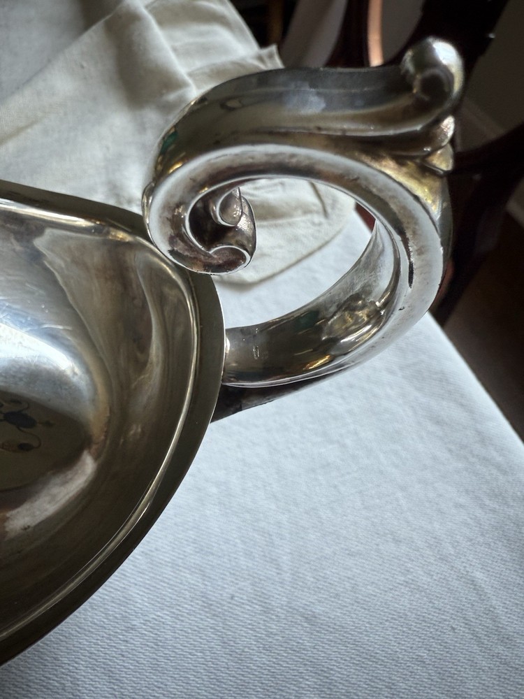 Vintage Mid Century Silver Plate Ornate Footed Gravy Boat