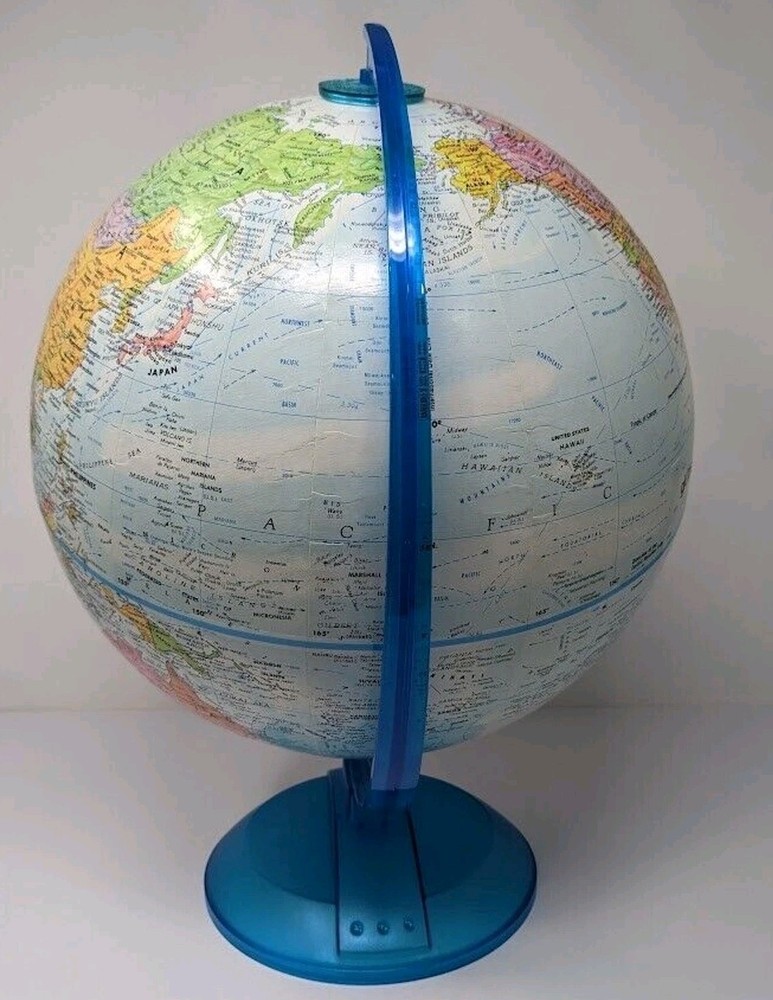 Replogle Globemaster Rotating World Globe on Blue Plastic Stand 12"