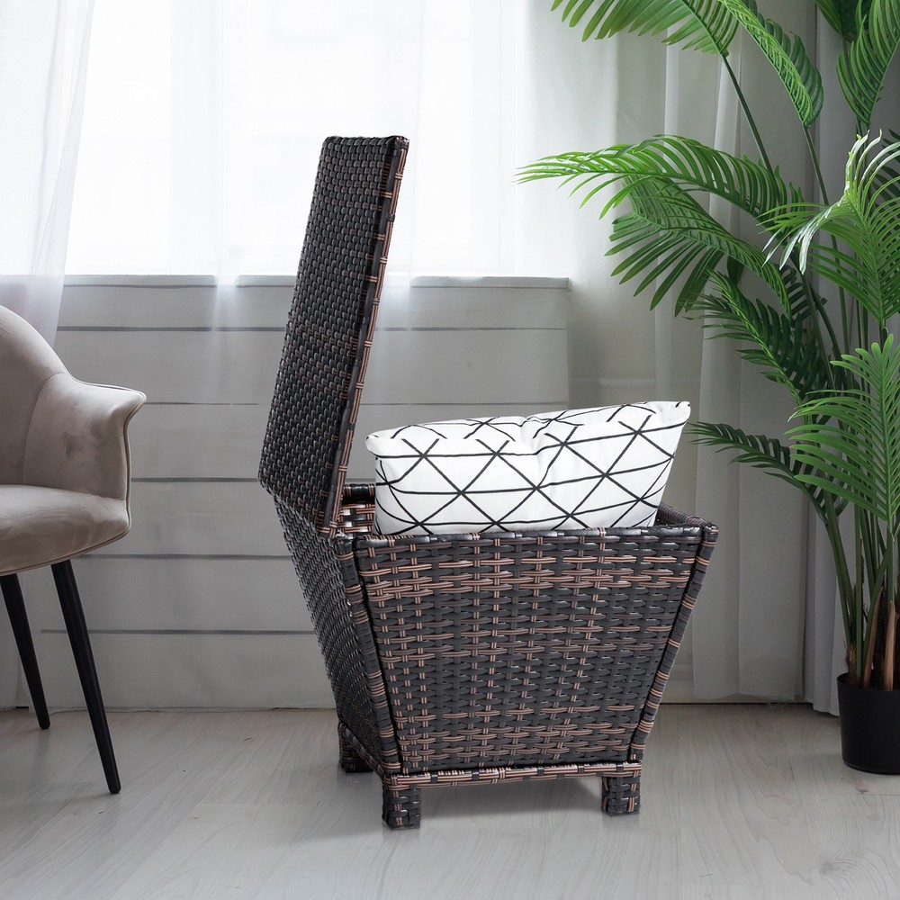 Outdoor PE Wicker Side Table with Storage, Small Patio Storage Bin Container