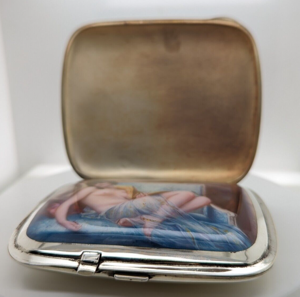 Silver Cigarette Case with Concealed Erotic Enamelled Scene