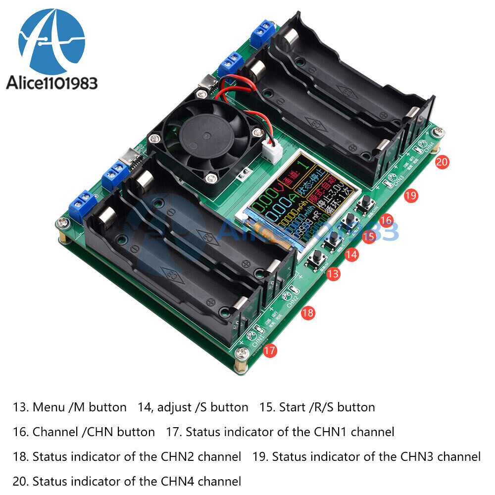 1~4Ch 18650 Battery Capacity Resistance Tester Auto Charging Discharge Module