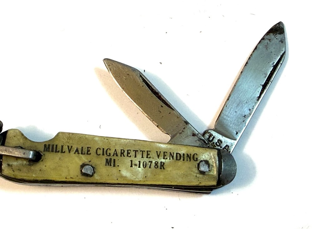 Millvale Cigarette Vending Machine Co. Small 2” Advertising Pocket Knife. 2 Bla