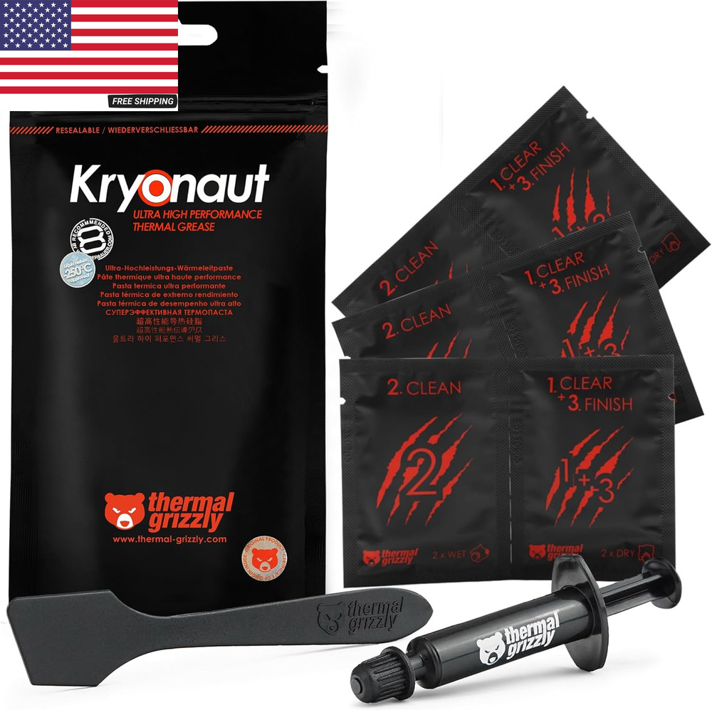 Kryonaut - 1 Gram - Extremely High Performance Thermal Paste + 12 Cleaning Wipes