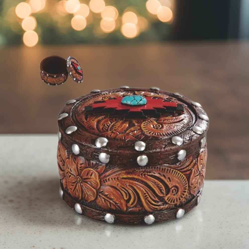 4"W Aztec Trinket Box Ornament Home Decor Unique Gift