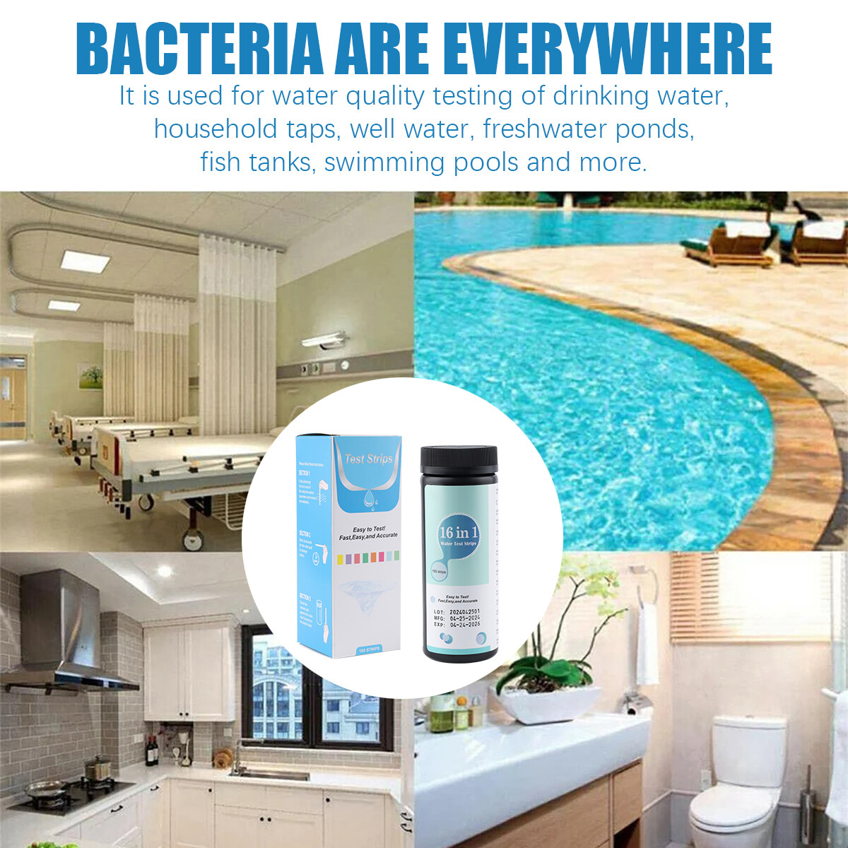 100/50pcs Chlorine Dip Test Strips SPA Hot Tub Swimming Pool PH Tester Paper US.