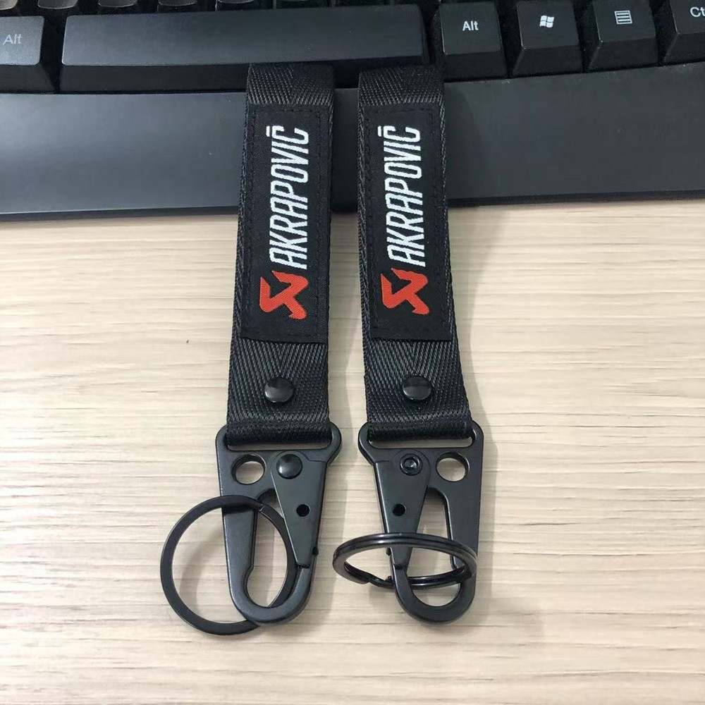 For AKRAPOVIC Black Backpack Key Ring Hook Strap Metal Keychain Lanyard Double