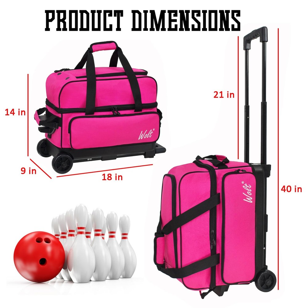 WOLT | Double Roller 2 Ball Bowling Bag with Separate Shoe Compartment, Large Ca