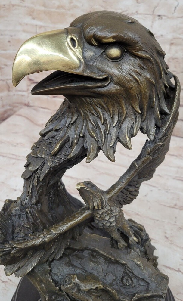 Hot Cast Bronze Eagle Head by Milo: Handcrafted Statue, Fine Artwork Decor