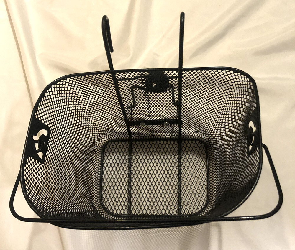Bicycle Basket Handlebar Wire Mesh Black with Handle Quick Release