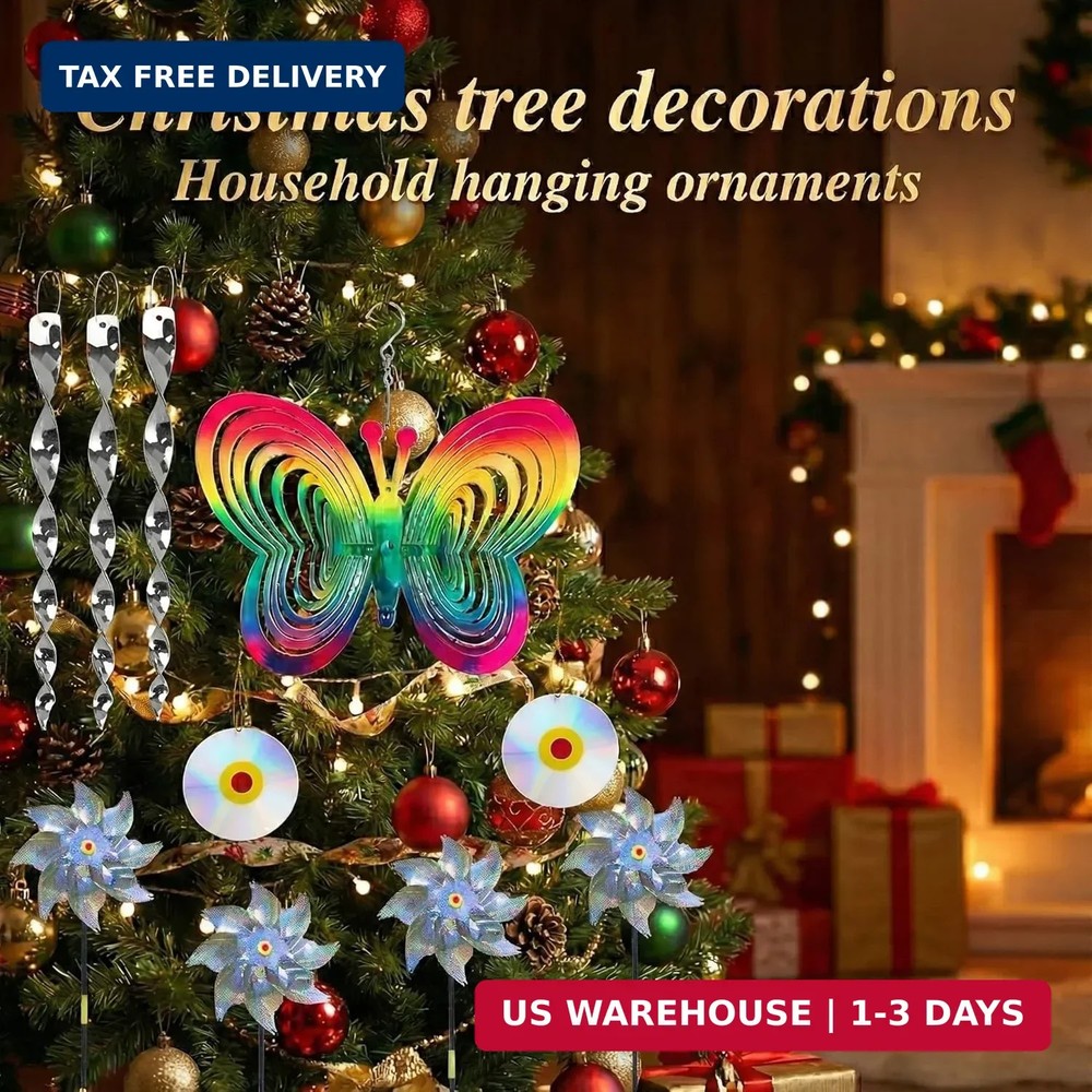 Bird Repellent Set - Includes 2 Reflective Pinwheels, 2 Butterfly Wind Spinners,