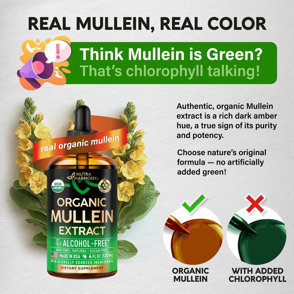 Mullein Drops for Lungs - USDA Organic Liquid - Mullein Leaf Extract Supplement