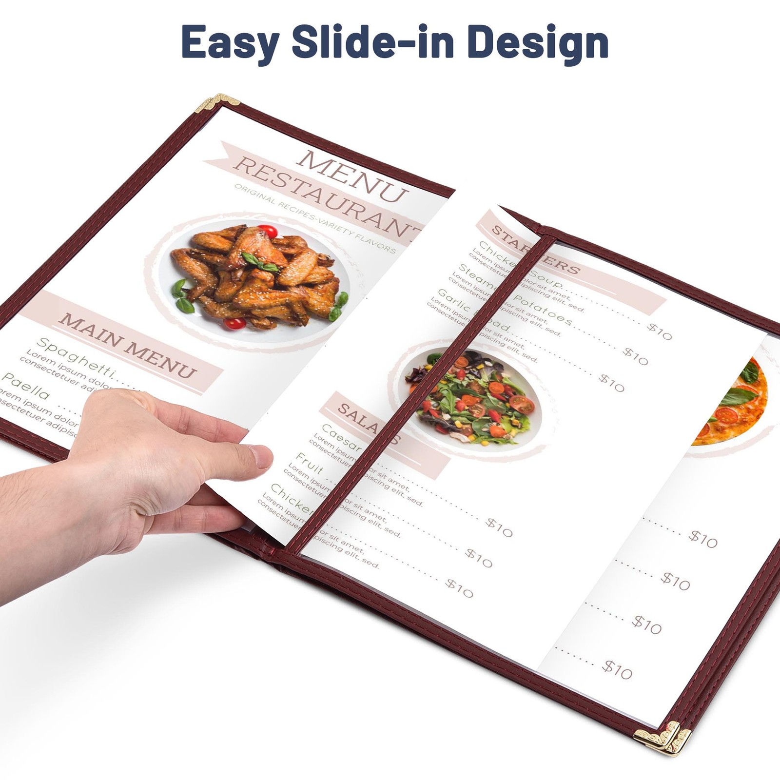WeChef 30 Pack Menu Covers 8.5 x 11" Book Style 4 Pages 8 Views Restaurant Bar