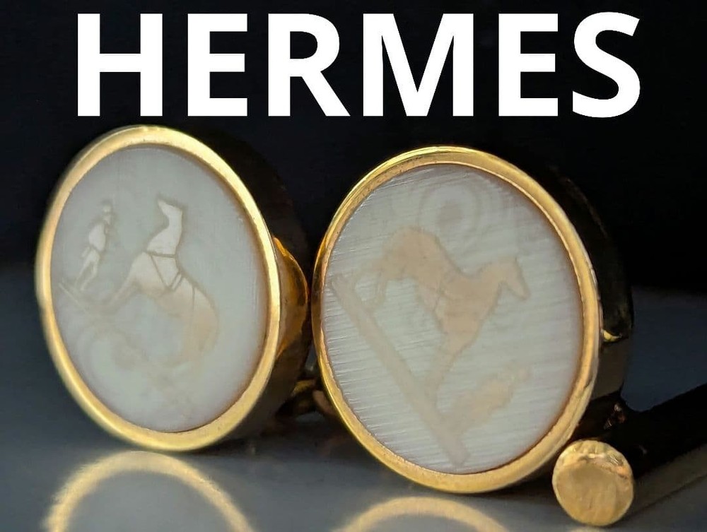 Hermes Corozo Logo Motif Cufflinks Button -USED- VG