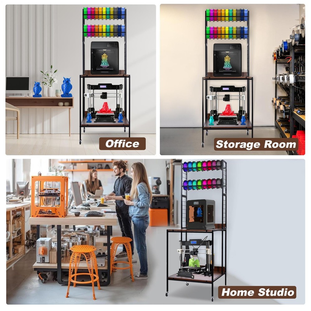 Heavy Duty Mobile 3D Printer Stand w/ Double Layer Filament Storage Rack+Wheels-