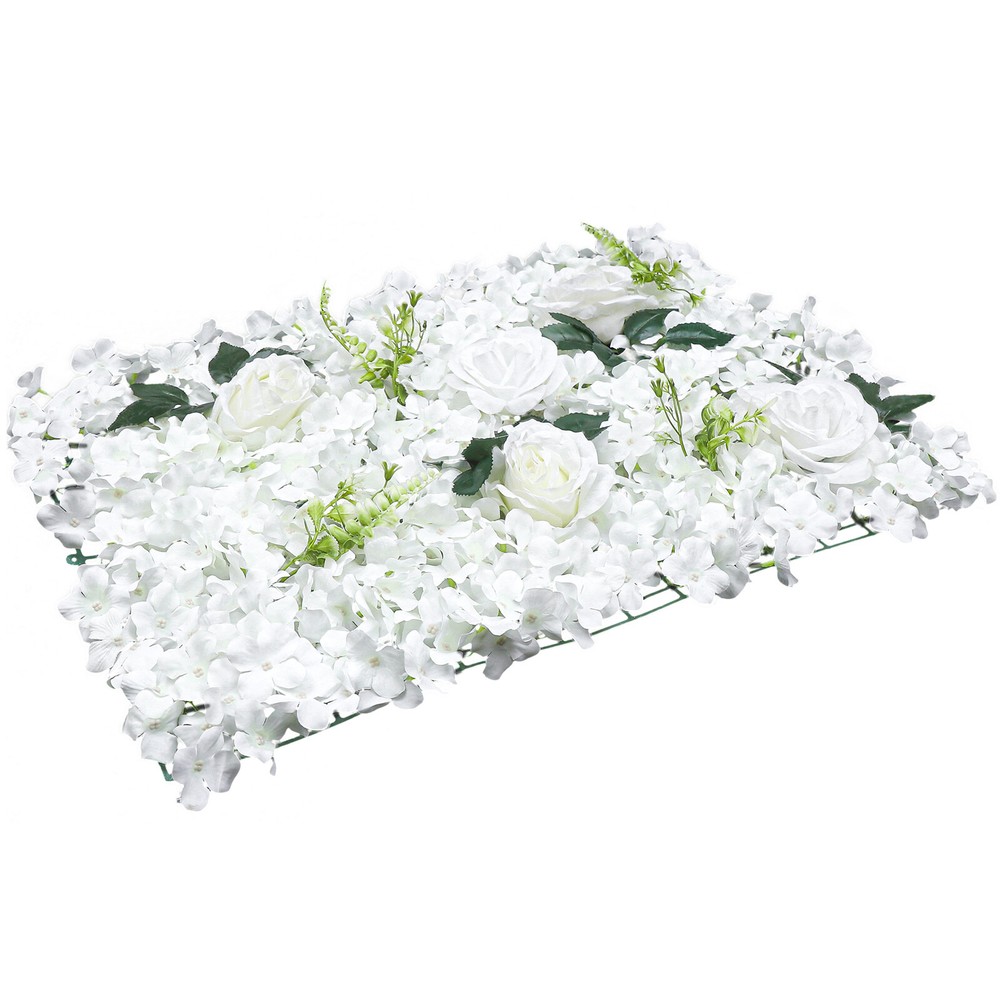 6PCS Artificial Flower Wall Panel White Hydrangea Rose Wedding Decor Backdrop