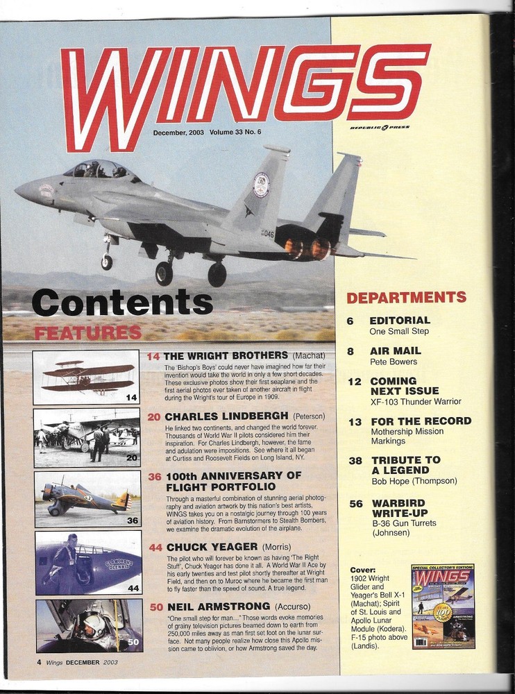 WINGS Spec. Edition, Aviation History Source Dec 2003, Wright Bros. Lindbergh +