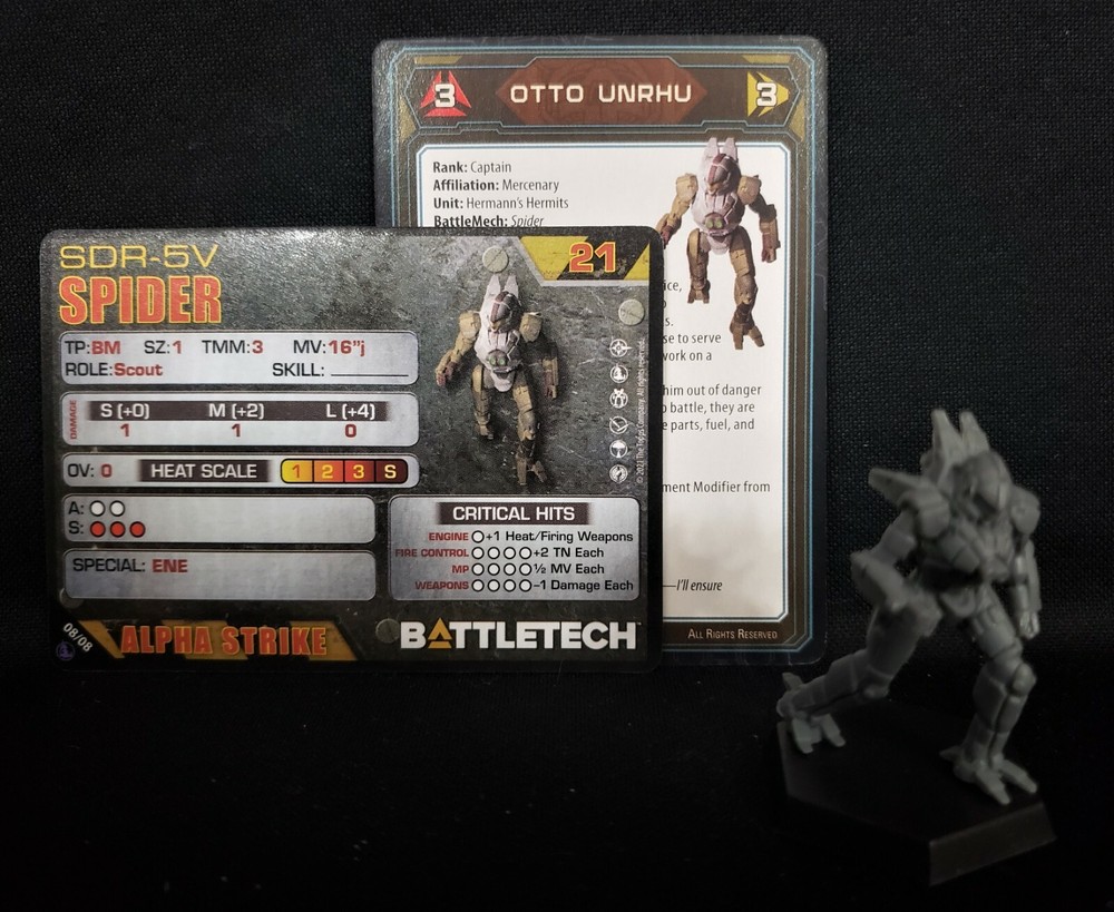 Battletech Spider Light Mech + Pilot Cards IS Kickstarter Support Lance Catalyst