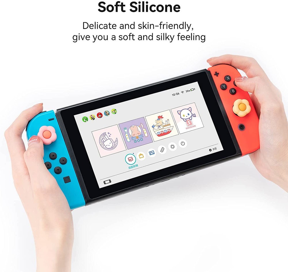 GeekShare 4PCS Soft Thumb Grip Caps for Nintendo Switch/ Lite/OLED Bloom-Heart