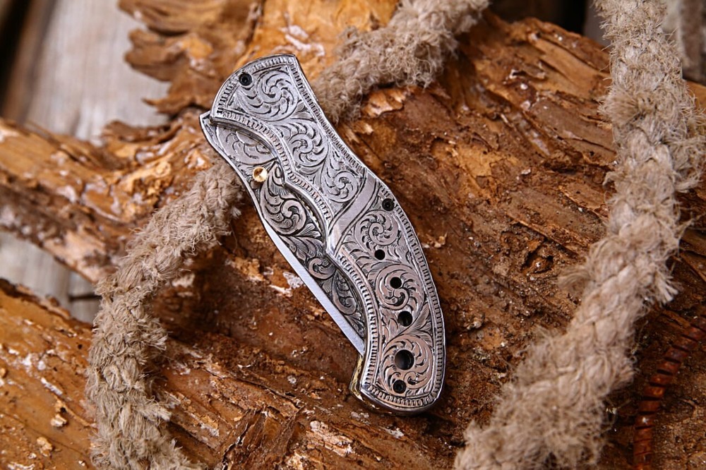 Custom Handmade D2 Steel Engraved Folding knife