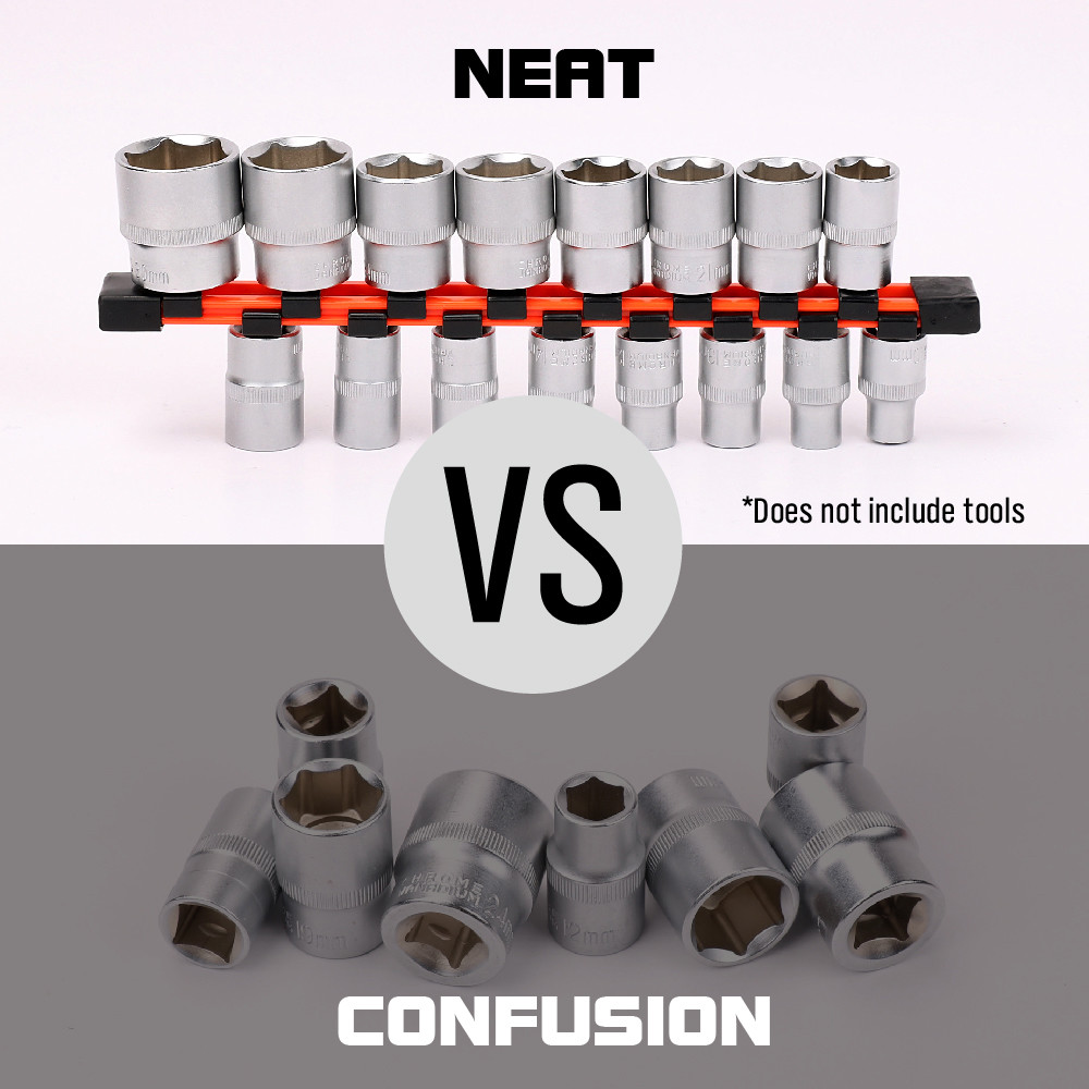 3pc Socket Organizer | 1/4 3/8 1/2" Mountable Sliding Holder Rail Tool Storage