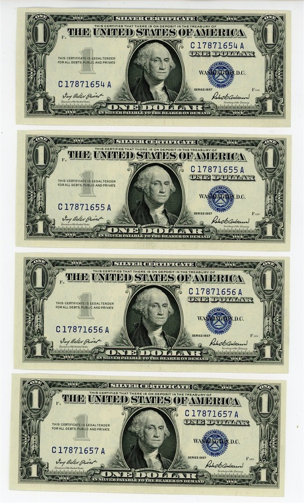 1957 $1 7-Note Sequential Silver Certificates Fr#1916 UNC Condition C17871654A