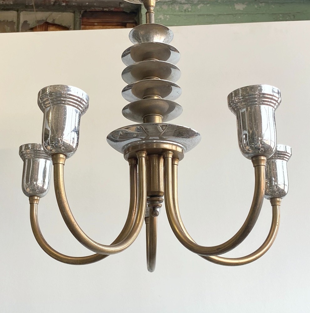 Jetson Art Deco Nickel & Bronze Chandelier