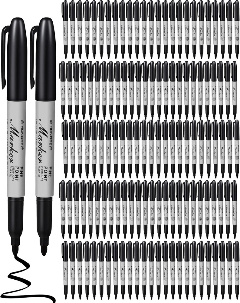 100 Pack Black Permanent Markers Fine Point Quick Drying Waterproof Pens Bulk