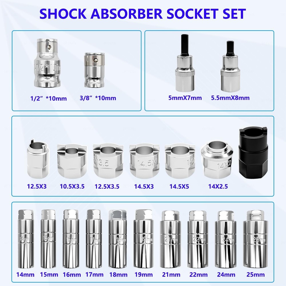 62x Shock Absorber Strut Nut Socket Set Master Suspension Removal Installer Tool