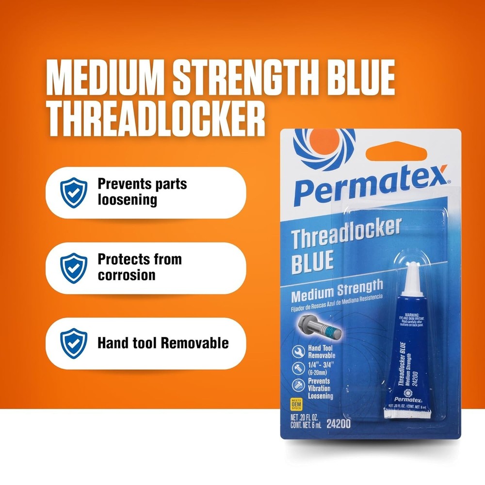 24200 Medium Strength Threadlocker Blue, 6 ml, Automotive Threadlocker For Pr...