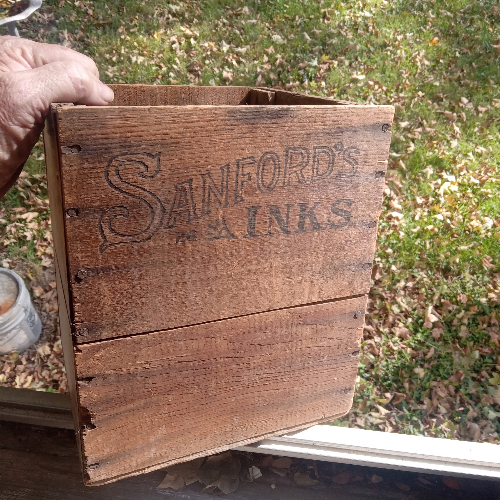 SANFORD'S INKS LIBRARY PASTE WOOD SHIPPING BOX 100 YEARS OLD PRINTED ALL 4 SIDES