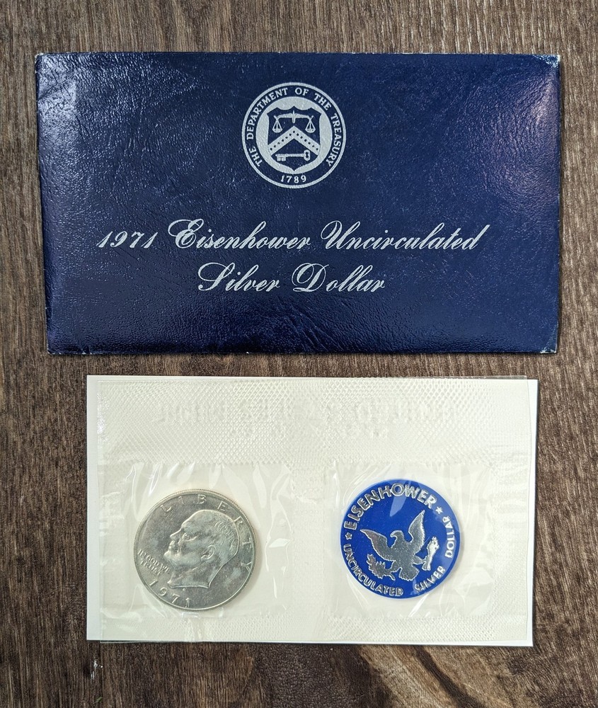 1971 S Eisenhower Dollar $1 US Mint Coin Ike Silver #58 Blue Envelope Pack OGP