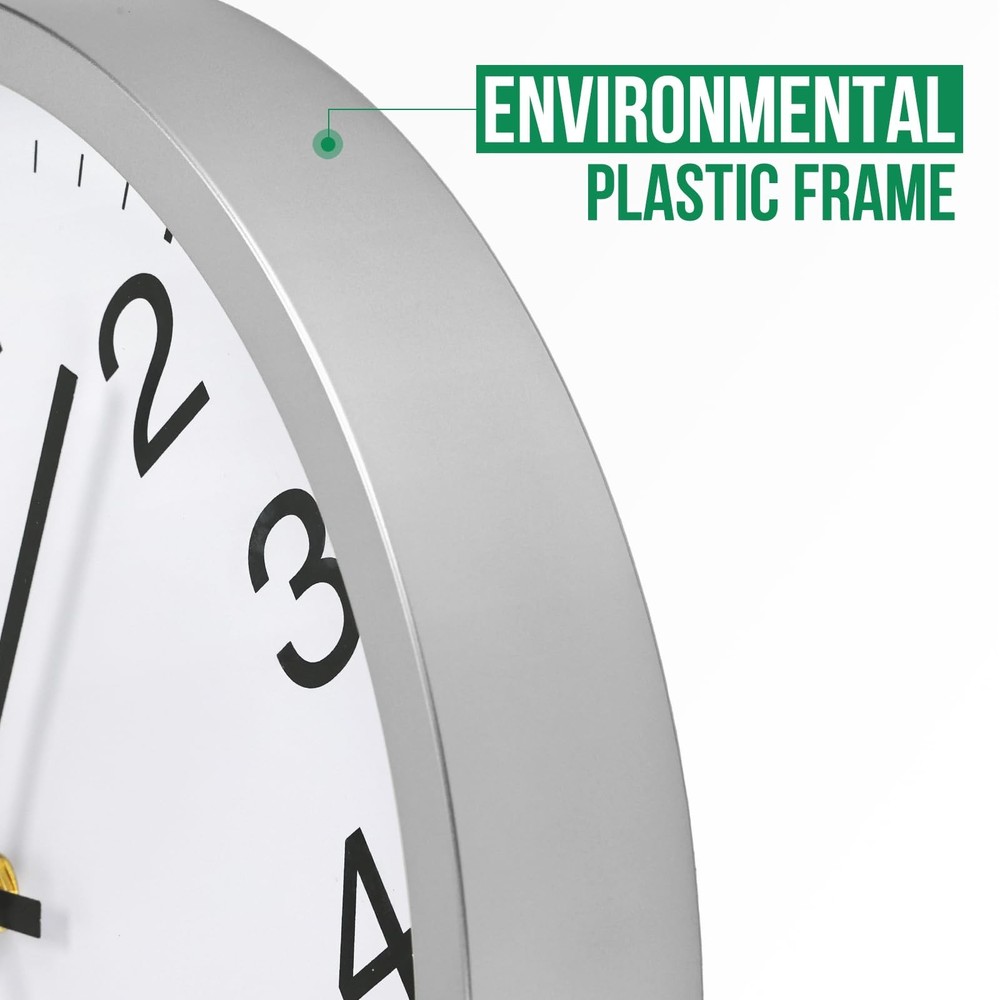 Wall Clock Modern Simple Style Round Plastic Decor Clock Non-Ticking Silent Q...
