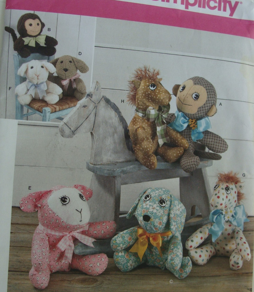 Simplicity Sewing Pattern 1603 Animals 8 Designs Monkey Puppy - PARTIALLY CUT