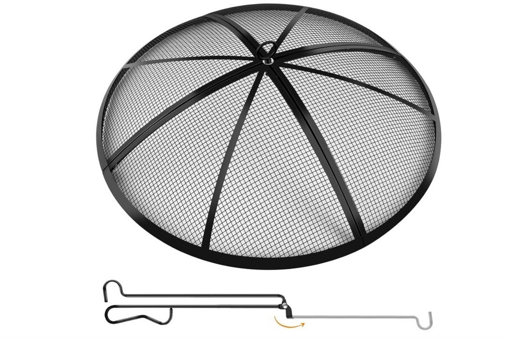 Fire Pit Spark Screen, Outdoor 27 Inch Round Fire Pit Screen with Foldable Hook