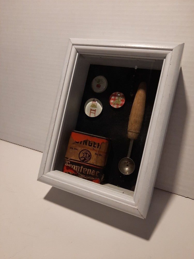 Refurbished Vintage Found Miniatures Shadow Box Assemblage Kitchen Wall Hanging