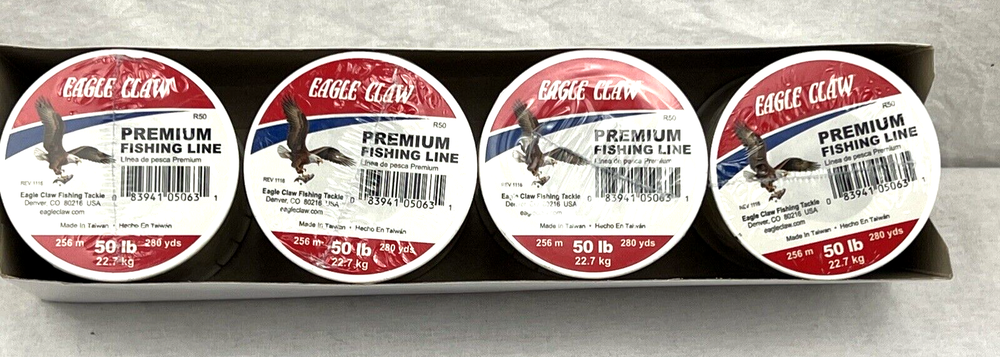 Eagle Claw Premium Line 50 Pound Test 280 yds, each spool, 4 Spools