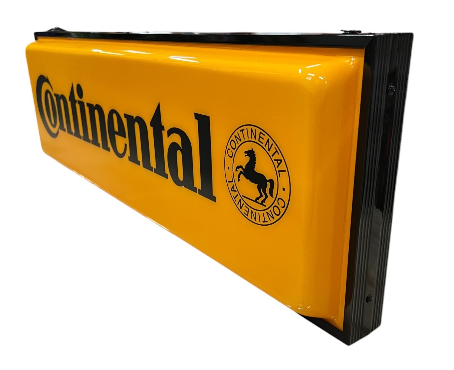 Continental Lighted Tire Dealer Sign Yellow Black Letters Single Sided Hanging