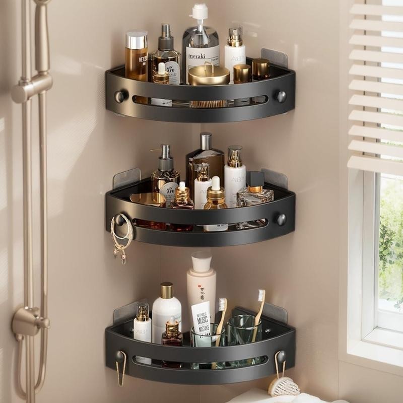 3 Tier Corner Shower Caddy Bathroom Organizer Storage Shelf No Drilling 6 Hook