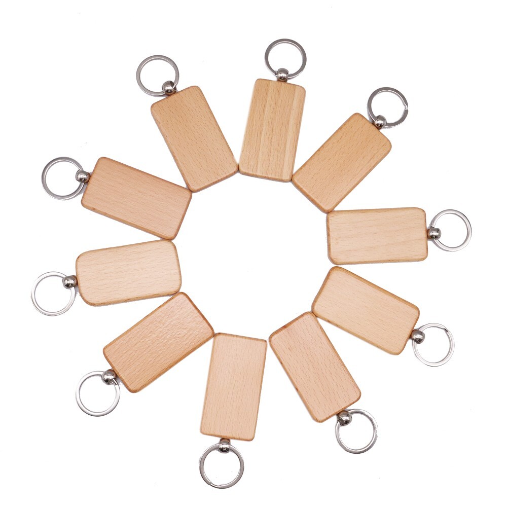 10pcs Rectangle Wood Keychain Engraving Blank Diy Tags Wood Accessories Gifts