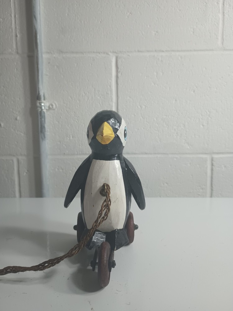 Wooden Pull Toy Penguin 6" Tall