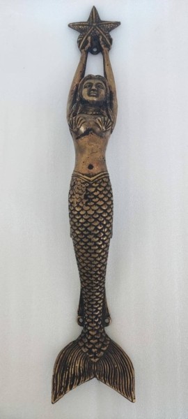 brass 15" inch Large version old style Mermaid solid hollow brass GRAB handle