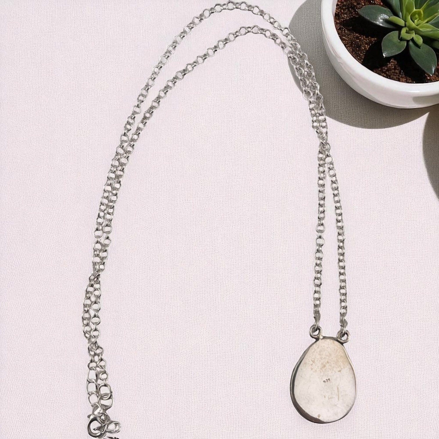 White Buffalo Turquoise Pear Shaped Necklace Sterling Silver