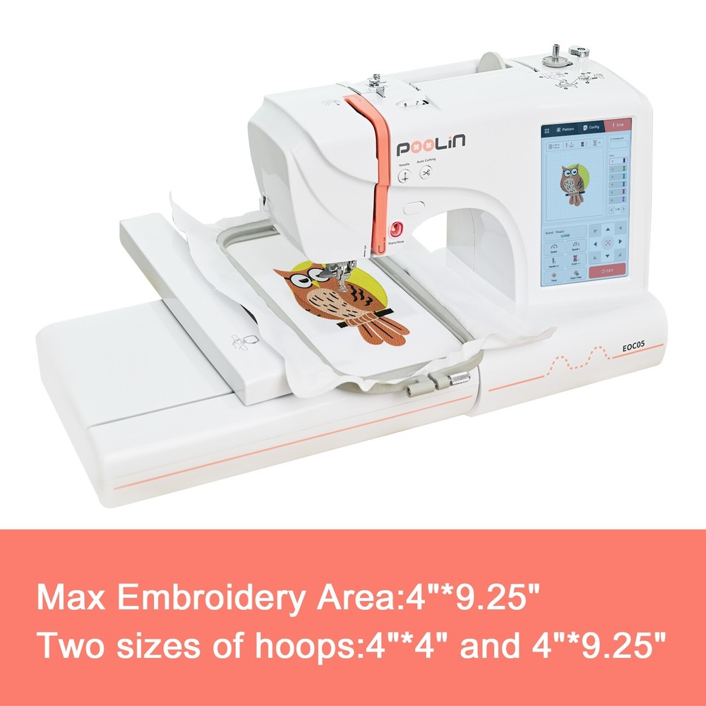Poolin EOC05 4 x 9.2" Computerized Embroidery Machine 7'' Large LCD Touch Screen