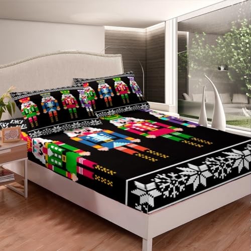 Nutcracker Bed Sheets Set Size, Retro Xmas Sheet Set for Kids King Multi 14