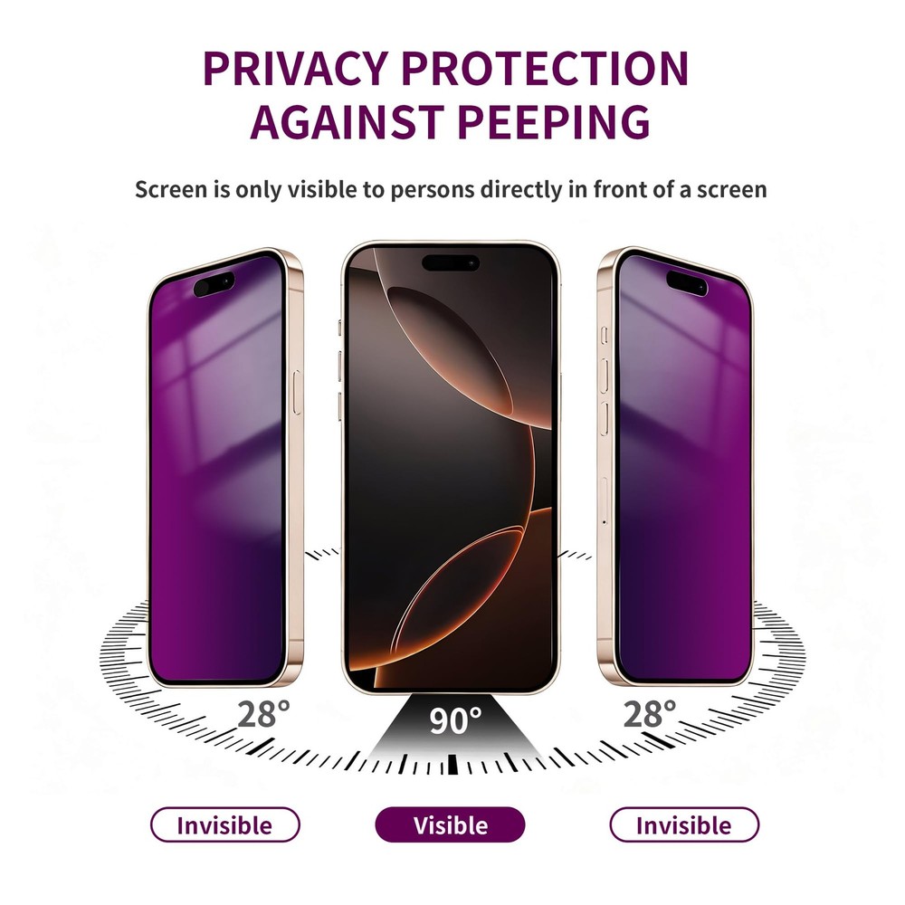 Ifaeveus 2 Pack Privacy Screen Protector for iPhone 16 Pro Max Purple