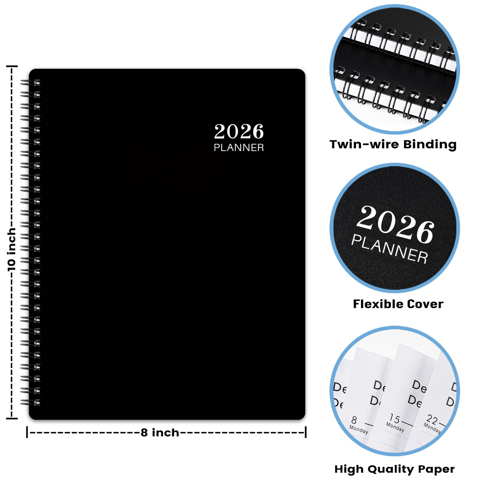2026 Planner - 8” × 10”, Planner Weekly and Monthly 2026, from JAN to DEC 20...