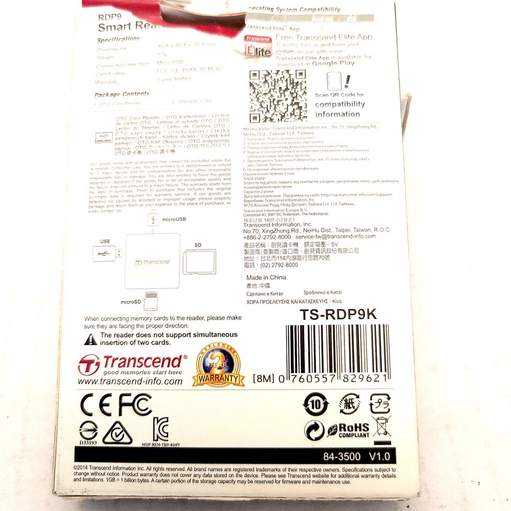 Transcend Smart Reader RDP9 for Smartphone & Tablet with USB-C Adapter