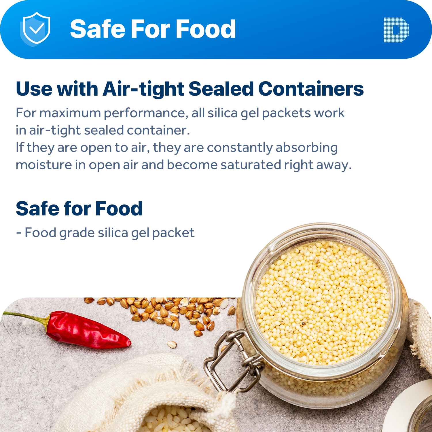 50 gram X 15 PK "Dry & Dry" Premium Silica Gel Packs - 2 Humidity Indicator Card