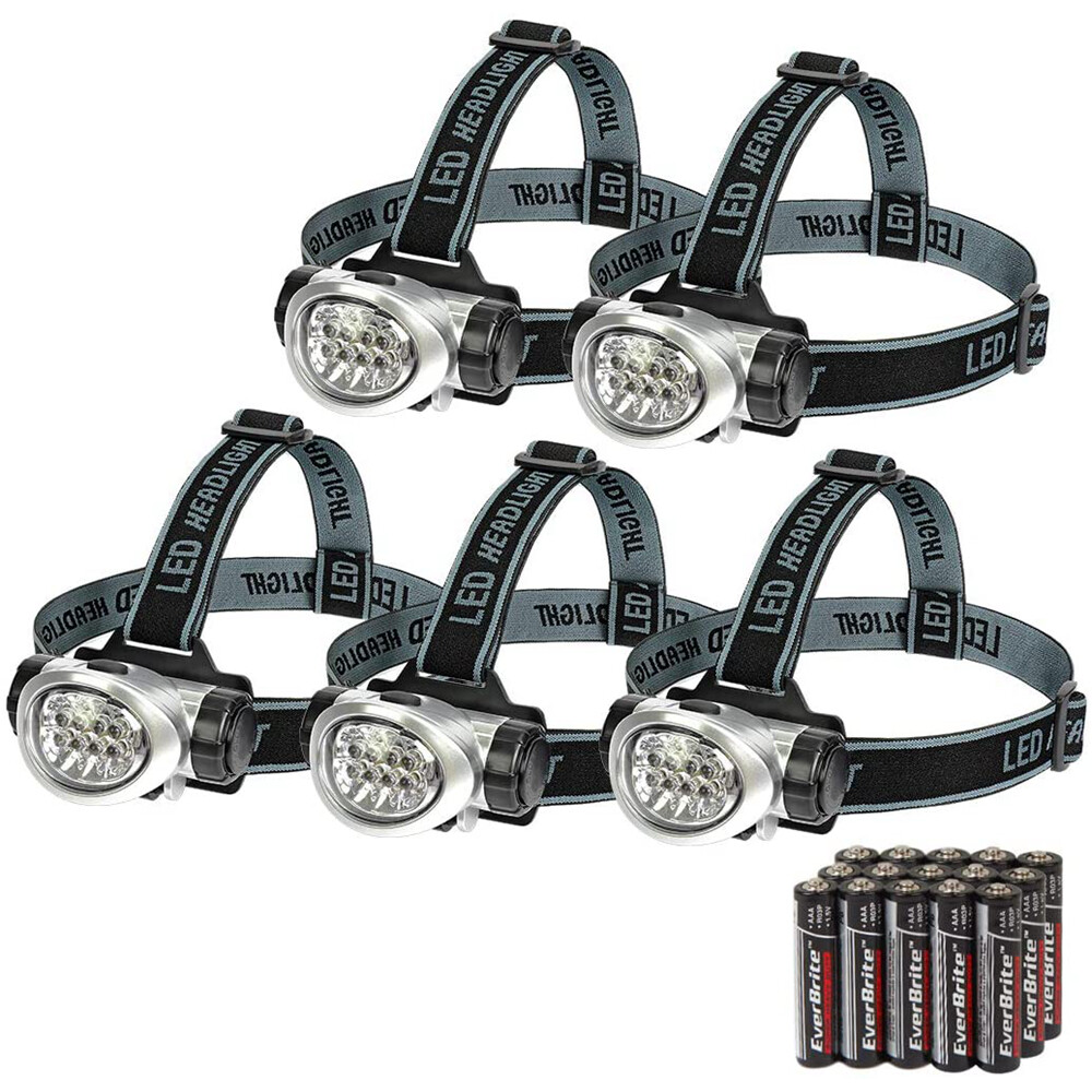 EverBrite 5 Pack LED Headlamp Pivoting Head with Adjustable Headband,4 Modes